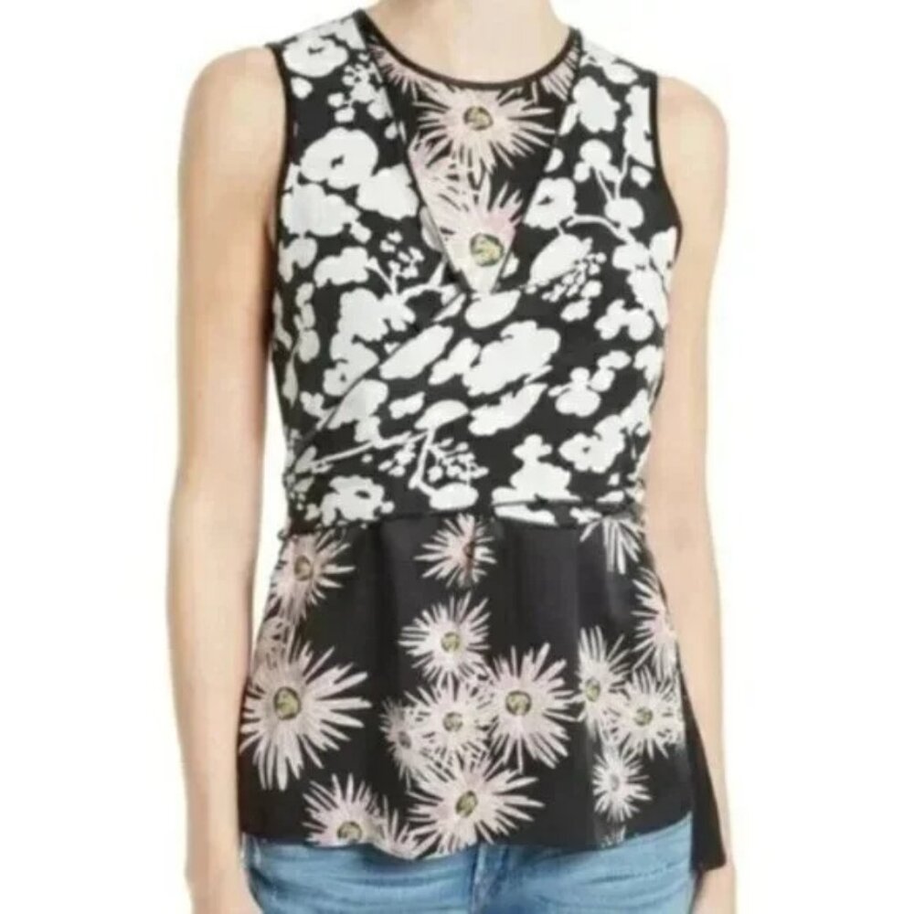 Elizabeth and James Diana floral silk sleeveless wrap top shirt XS blouse
